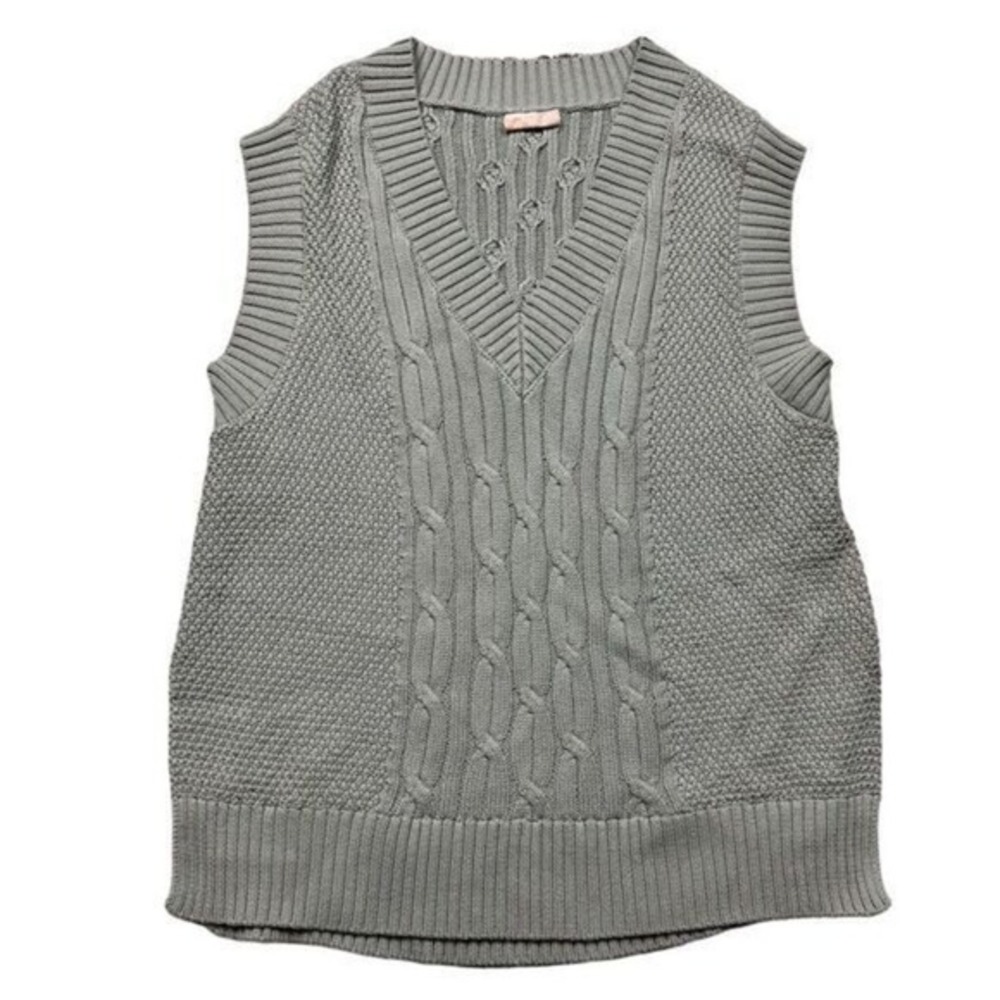 Showpo Women's Grey Green‎ Cable Knit V-Neck Sweater Vest Size L Sleeveless